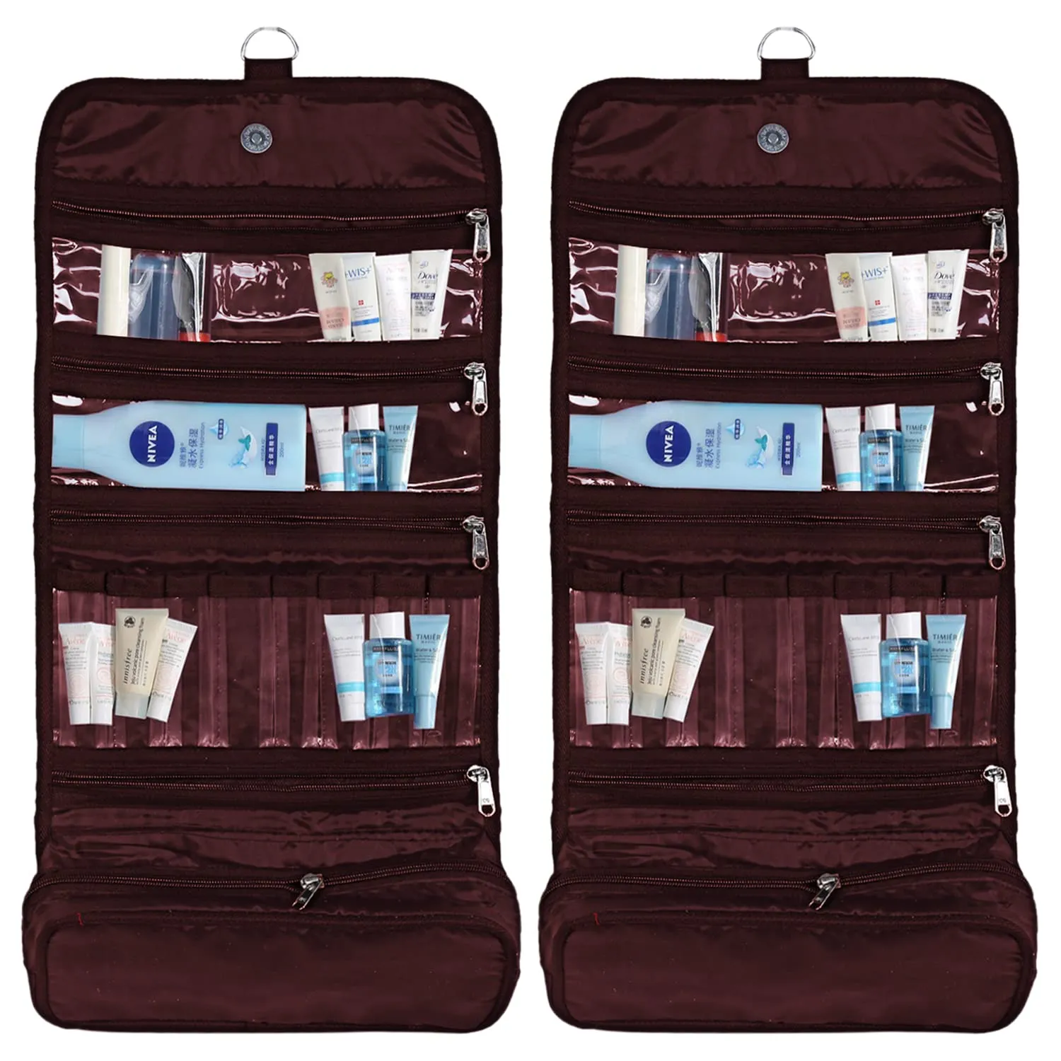 Kuber Industries Multiuses Hanging Toiletry Organizer for Travel Organizer, Storage Accessories, Jewellery Pack of 2 (Maroon)