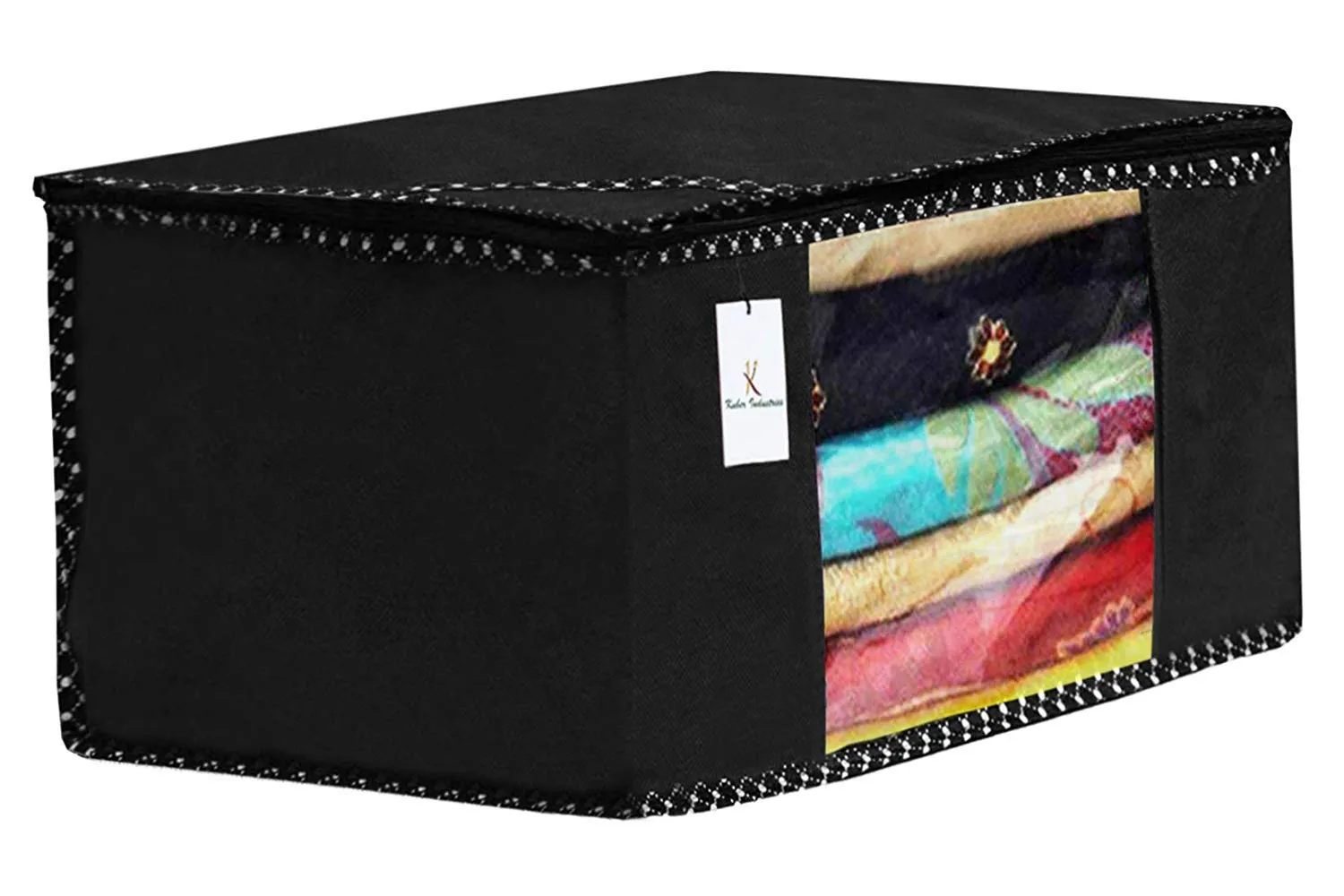 Kuber Industries Non Woven Cloth Wardrobe Organizer Set|3 Piece Saree Cover|3 Pieces Blouse Cover Combo Set|Pack of 6 (Black) -CTKTC038391