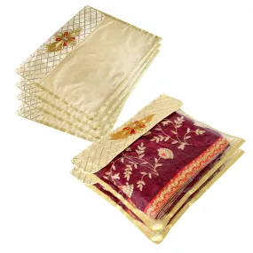 Kuber Industries Saree Cover | Clothes Storage Bag | Single Packing Saree with Velcro | Wardrobe Organizer | Cloth Stoarge Organizer | Check Jama Brooch-Design | Pack of 6 | Golden