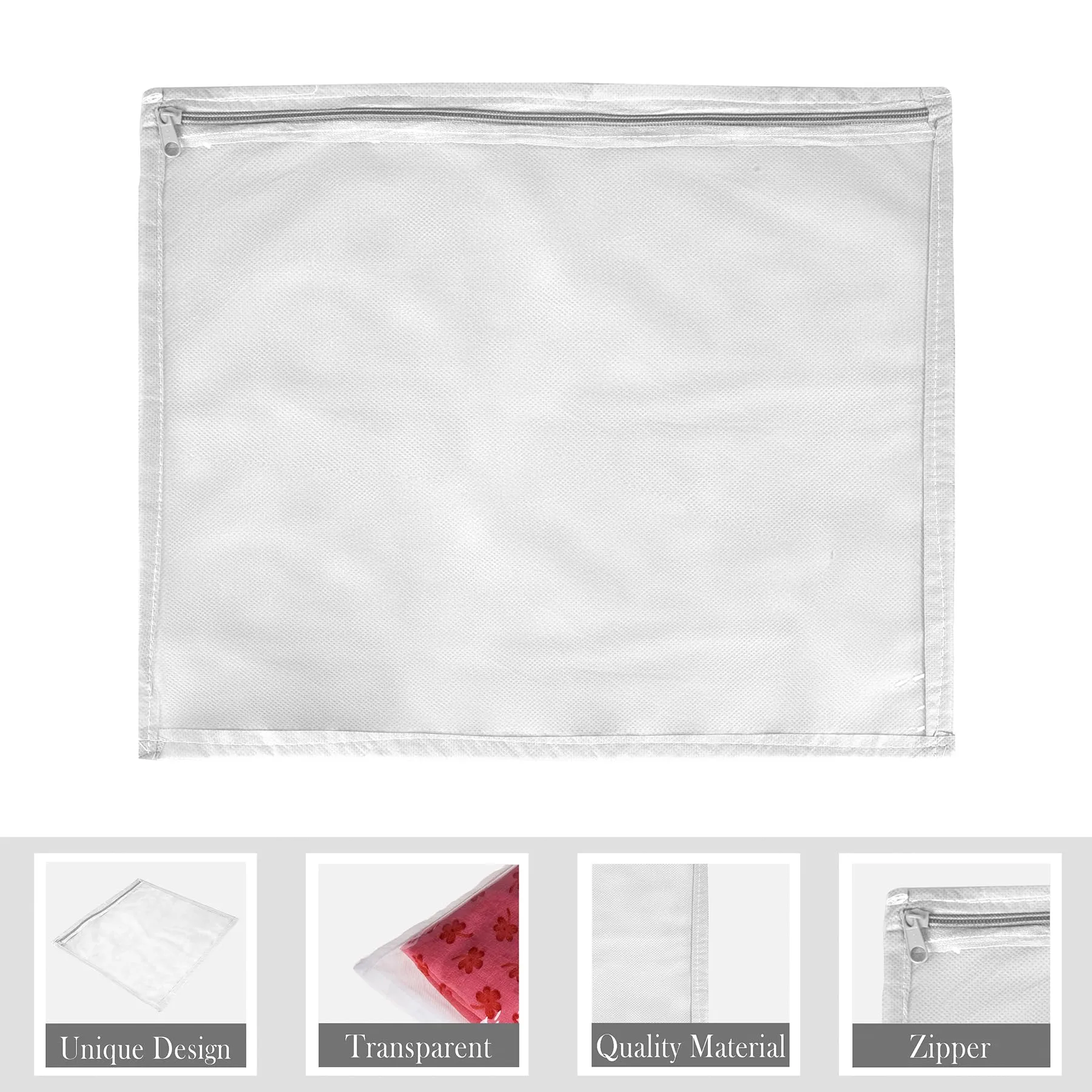 Kuber Industries Saree Cover | Clothes Storage Bag | Single Packing Saree with Zip Closure | Wardrobe Organizer | Cloth Stoarge Organizer | Plain Saree Cover | Pack of 24 | White