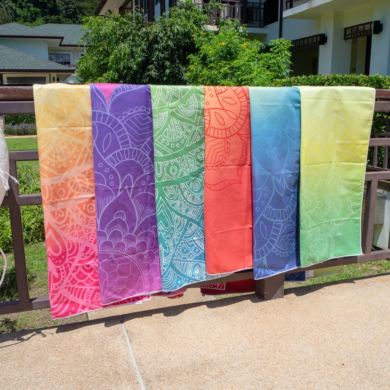 Large Orange Mandala Towel in Travel Bag | Sand-Free Microfiber Beach Towel 30" x 70" with Mesh Bag