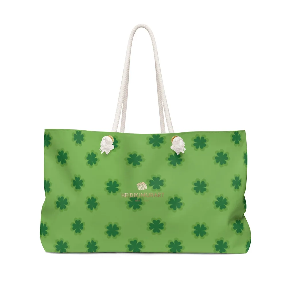 Light Green Clover Tote Bag, St. Patrick's Day Large Weekender Best Tote Bag- Printed in USA