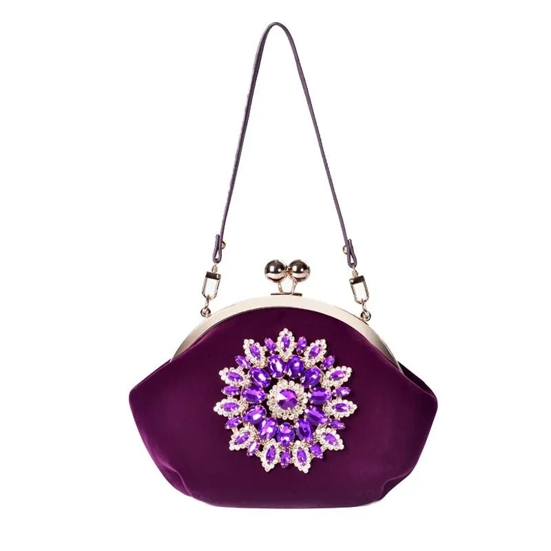 Luxy Moon Diamond Flower Velvet Clutch Purse