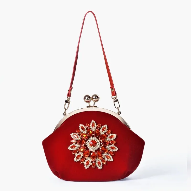 Luxy Moon Diamond Flower Velvet Clutch Purse