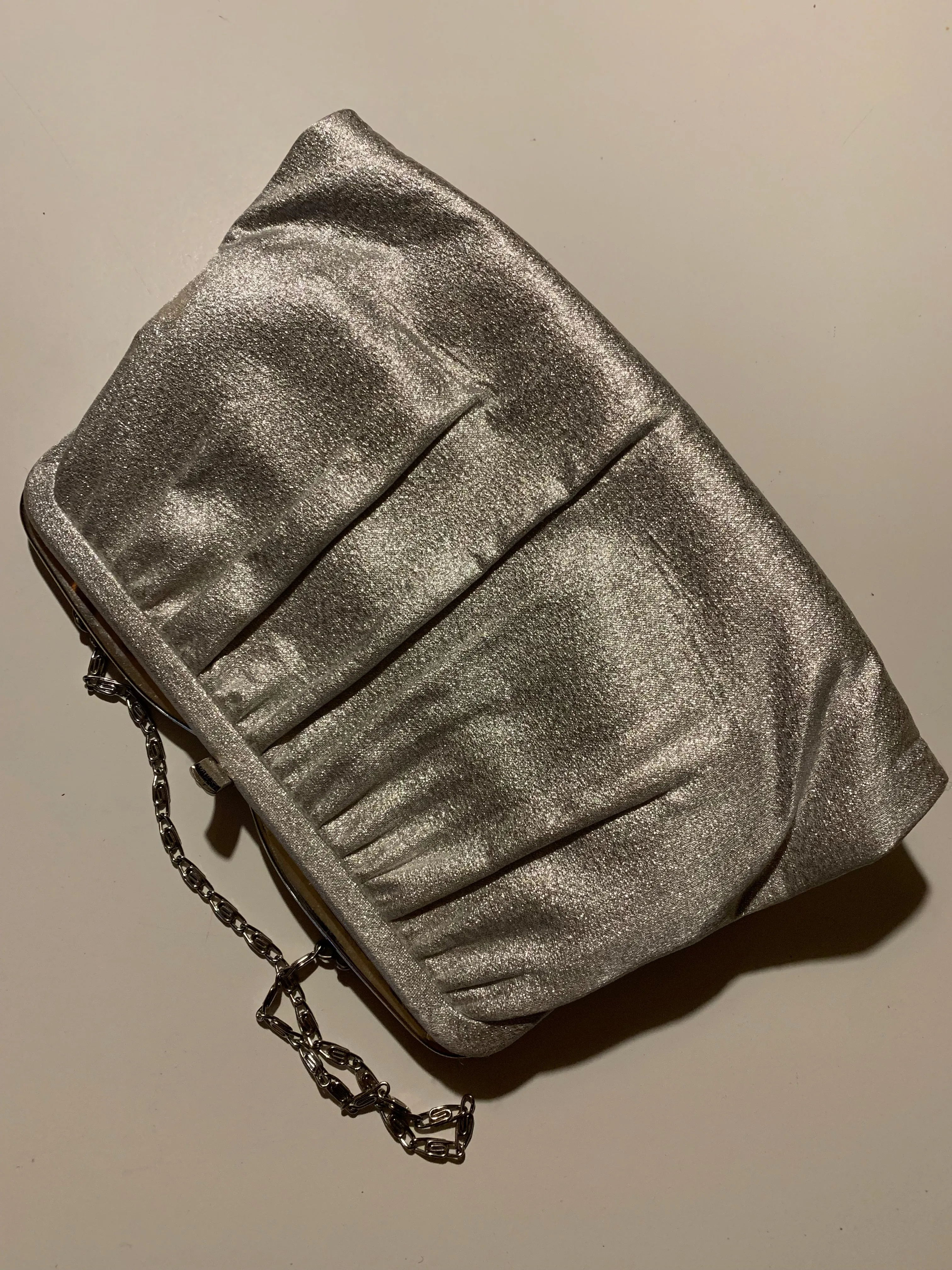 Metallic Silver Fabric Covered Chain Strap Handbag circa 1960s