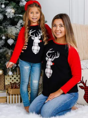 Mommy and Me Plaid Rudolph Reindeer Top