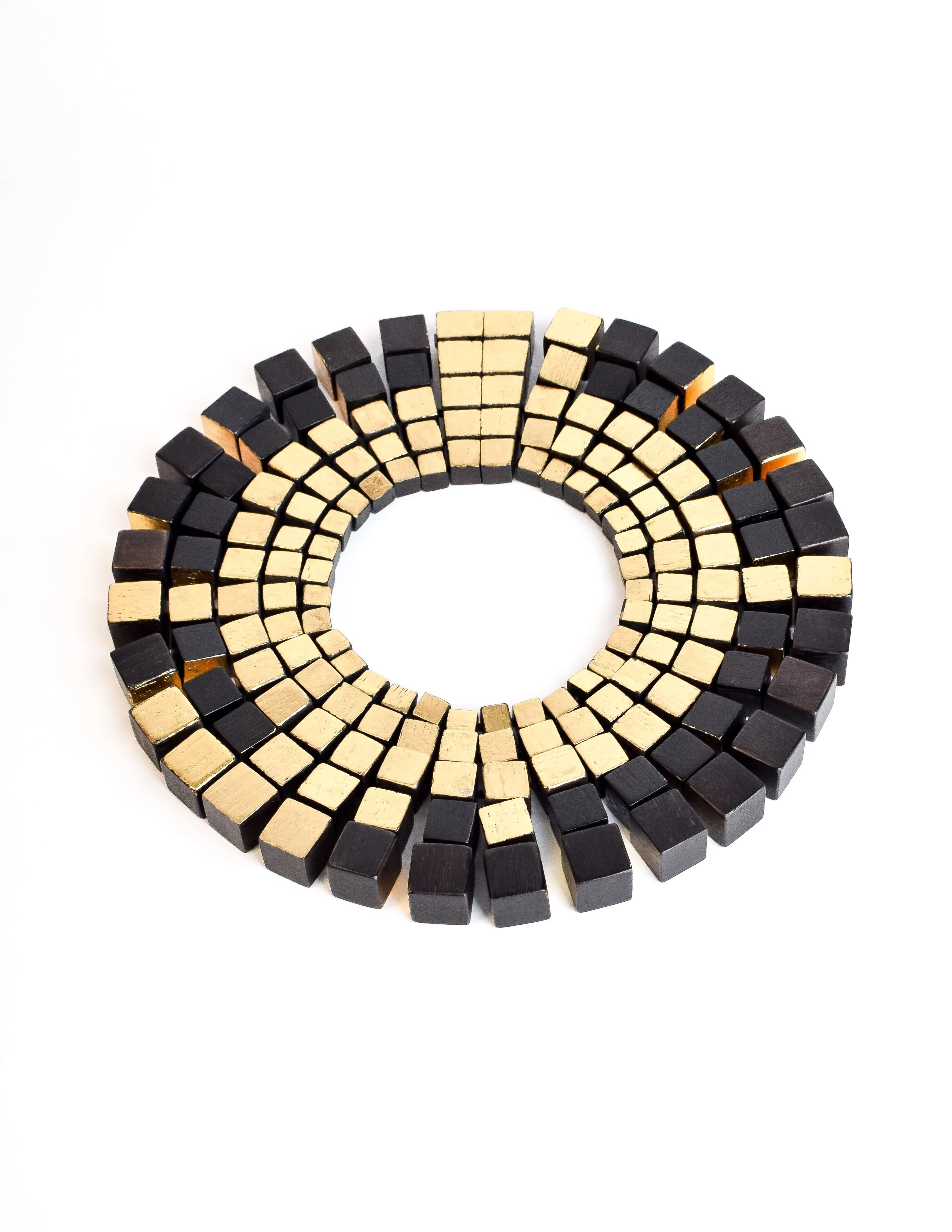 Monies Vintage Black Acacia Wood and Gold Leaf Massive Statement Choker Collar Necklace