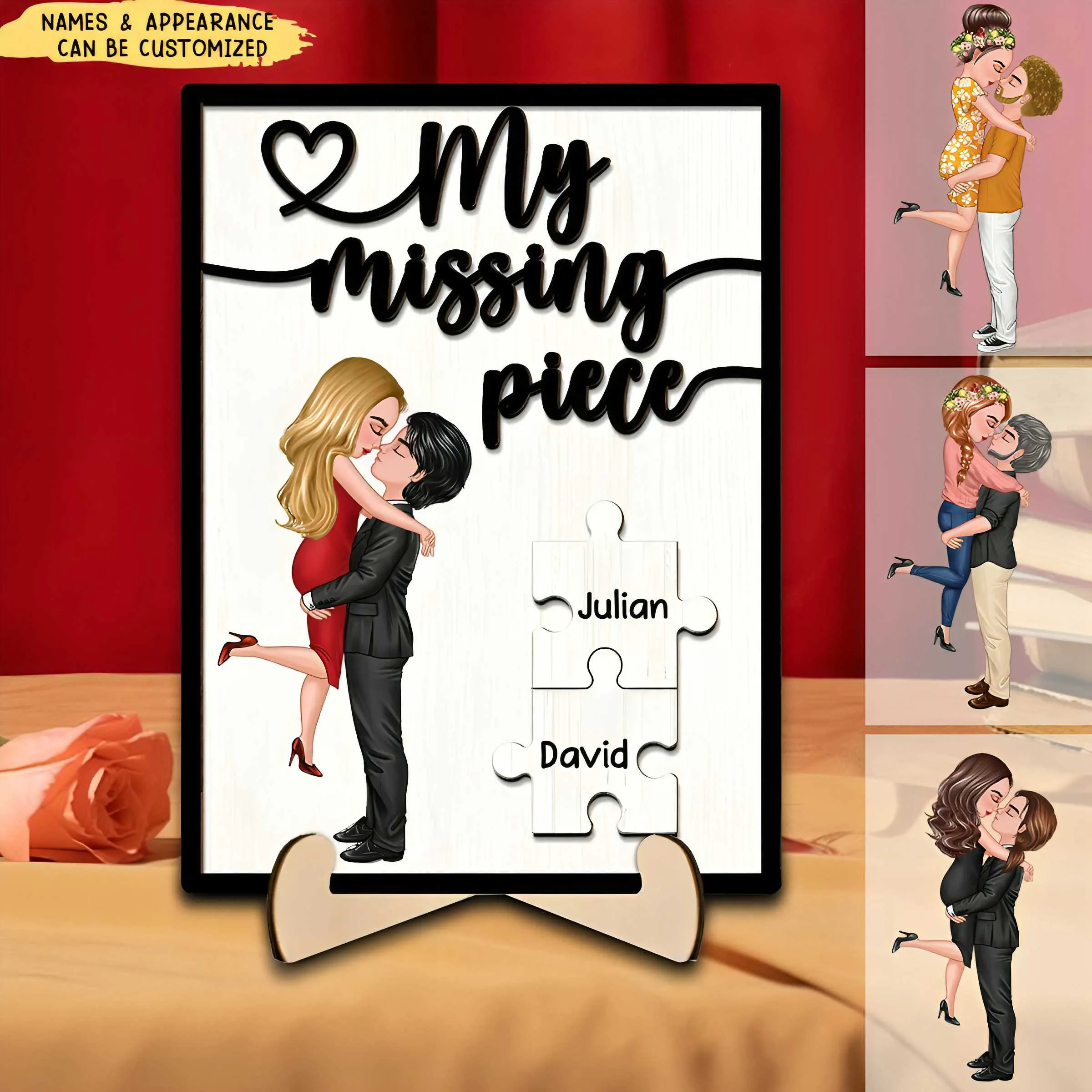 My Missing Piece Occupation Couple- Personalized 2-Layered Wooden Plaque With Stand, Valentine's Day Gift For Couple