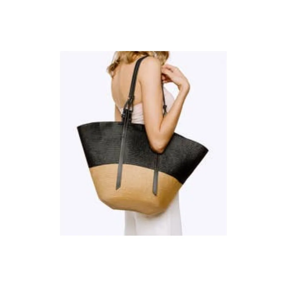 Natural/Black Straw Tote Bag