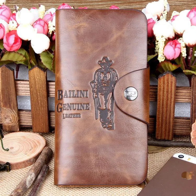 New Men's Vintage Wallet Fine Bifold Brown Genuine Leather & Pu Bailini Purse Wallets For Men