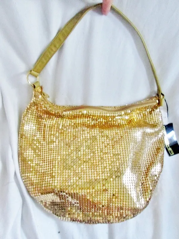 NEW NWT SASHA NEW YORK Metal Mesh Hobo Shoulder Bag M Purse Vegan Glam