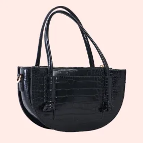 Penelope Petite Crocodile Handbag in Black