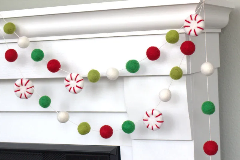 Peppermint Felt Christmas Garland- Red, Kelly Green, Lime, White