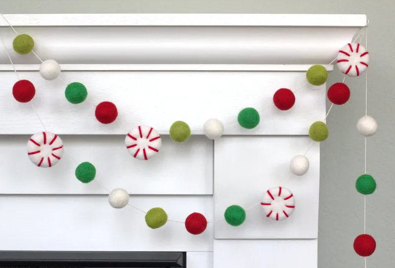 Peppermint Felt Christmas Garland- Red, Kelly Green, Lime, White