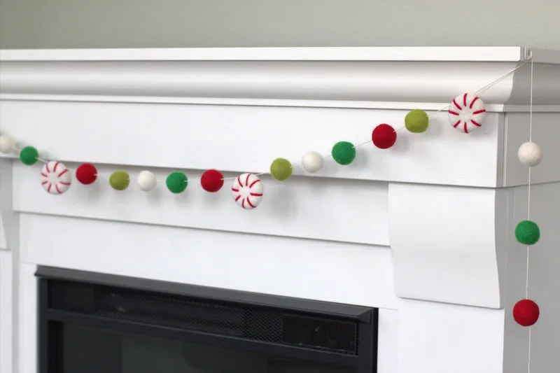 Peppermint Felt Christmas Garland- Red, Kelly Green, Lime, White