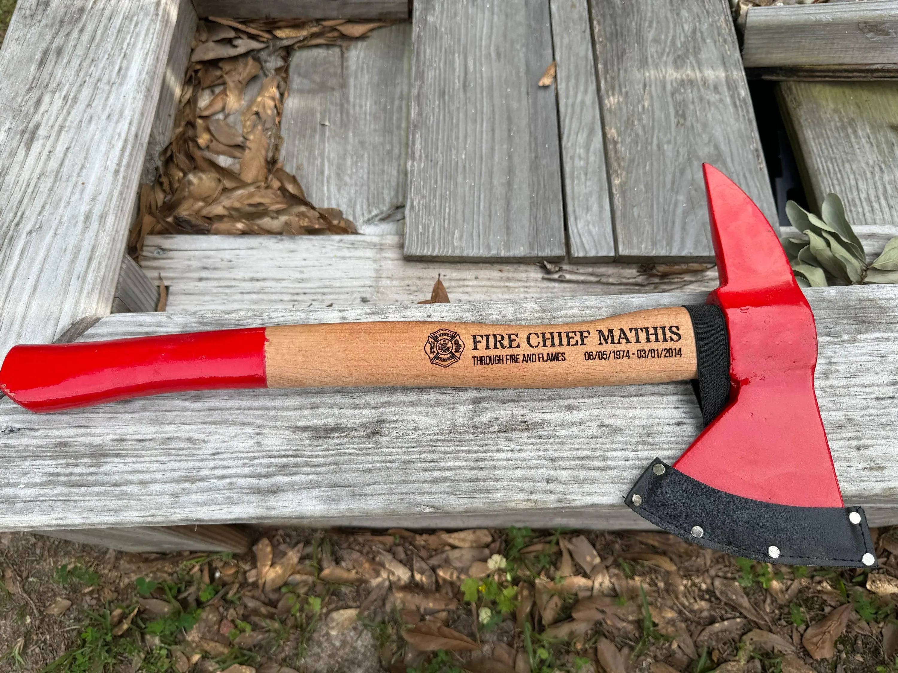 Personalized Firefighter Axe Hatchet with Red Wooden Handle