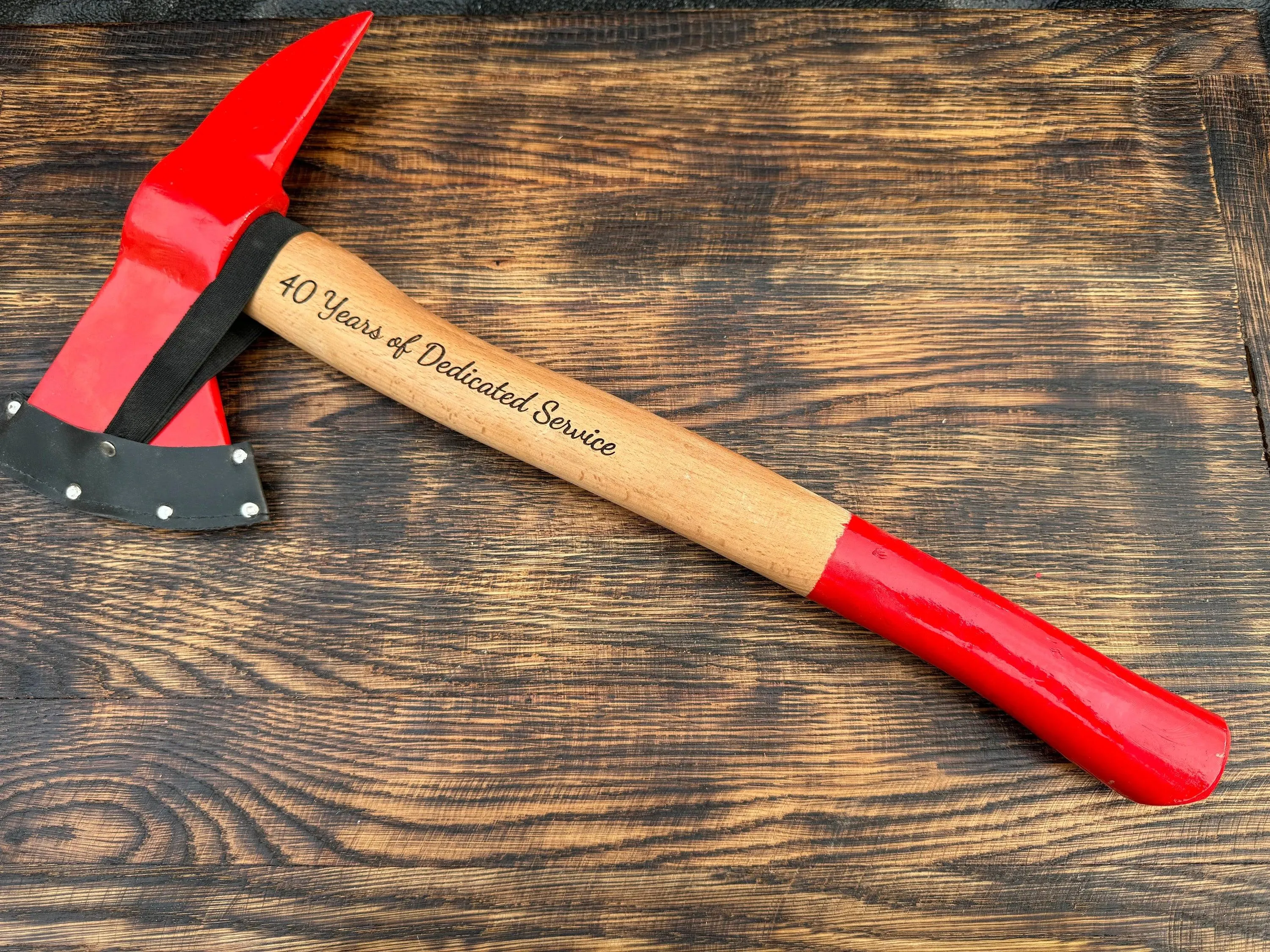 Personalized Firefighter Axe Hatchet with Red Wooden Handle