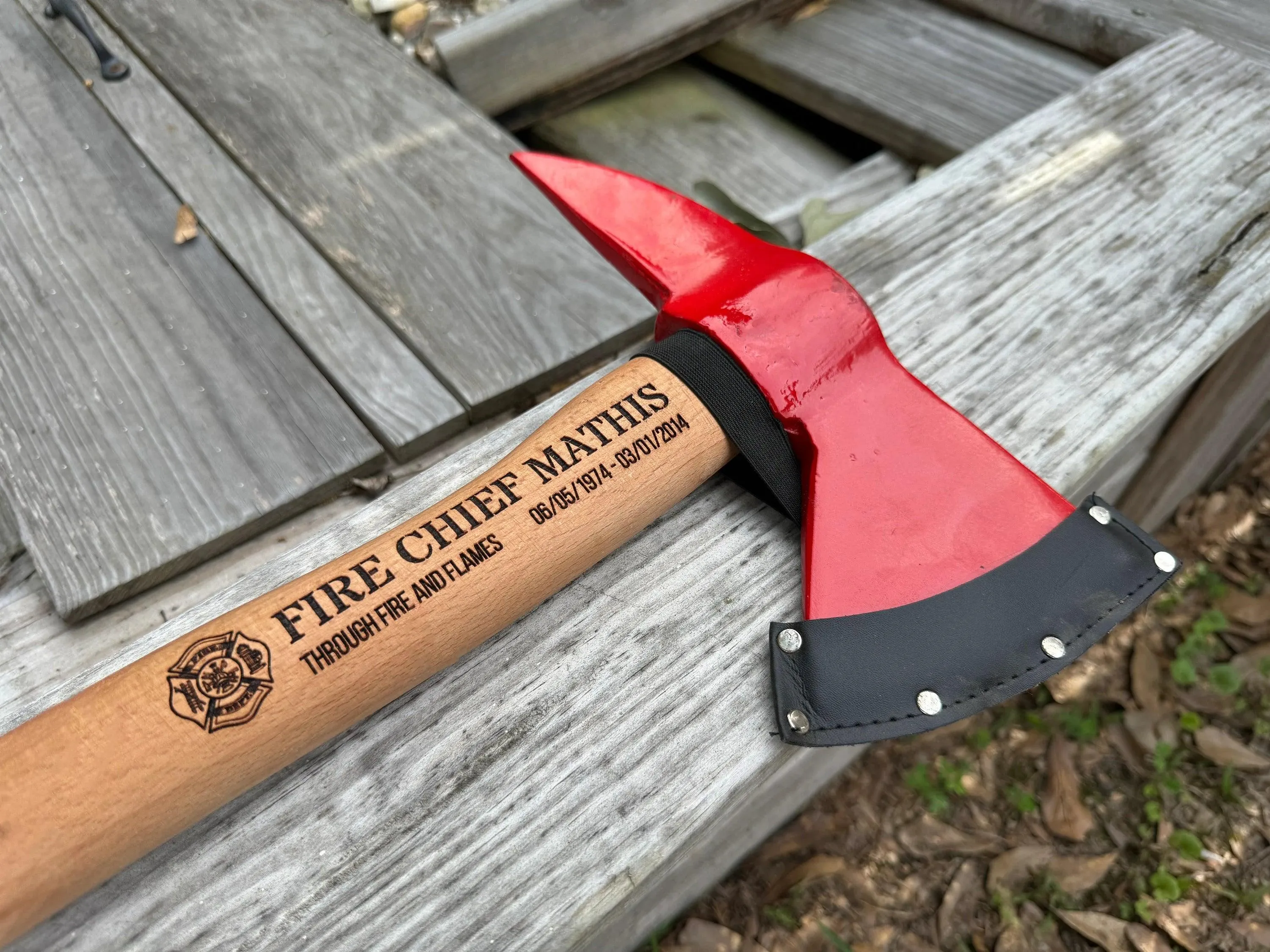 Personalized Firefighter Axe Hatchet with Red Wooden Handle