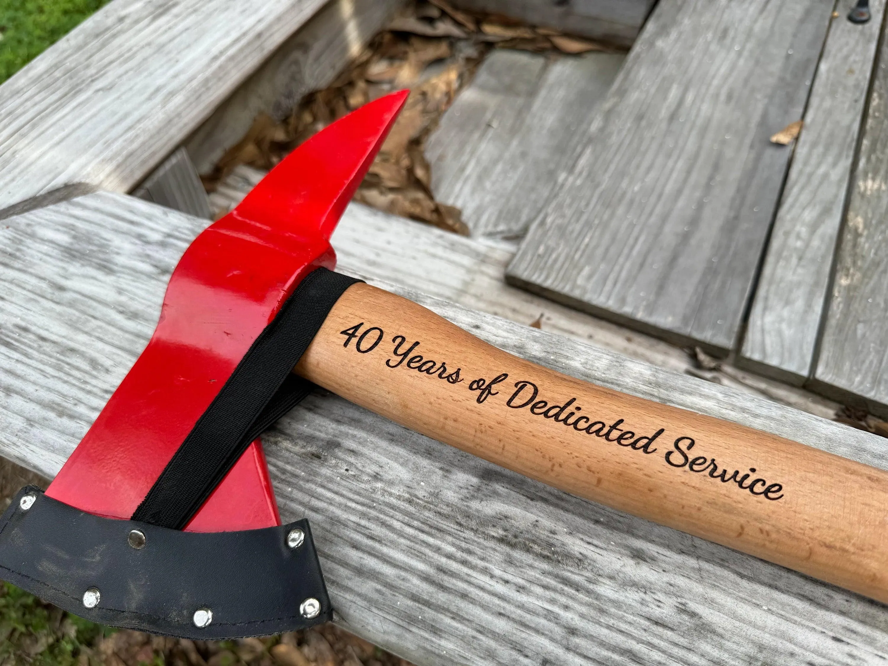 Personalized Firefighter Axe Hatchet with Red Wooden Handle