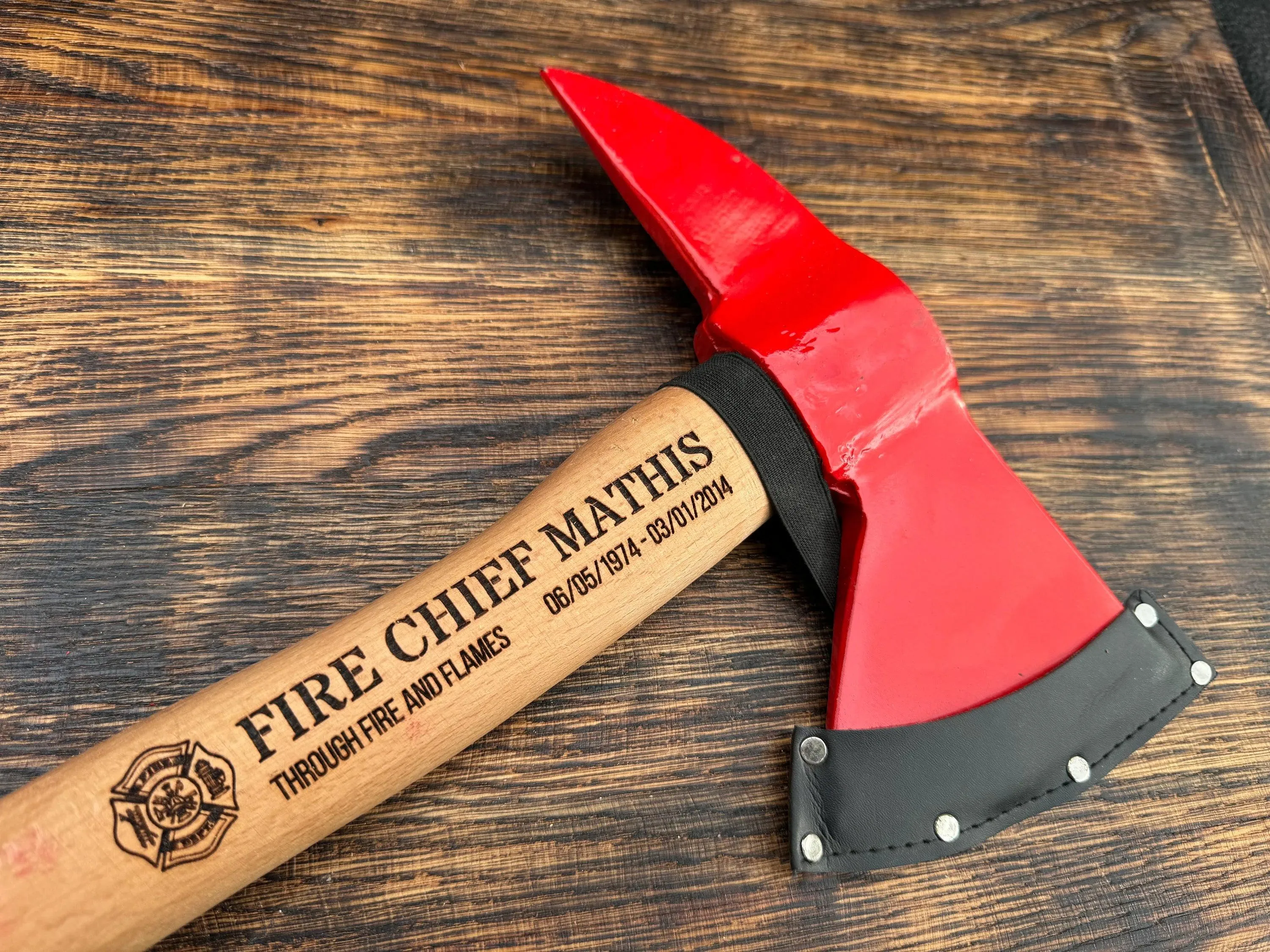 Personalized Firefighter Axe Hatchet with Red Wooden Handle