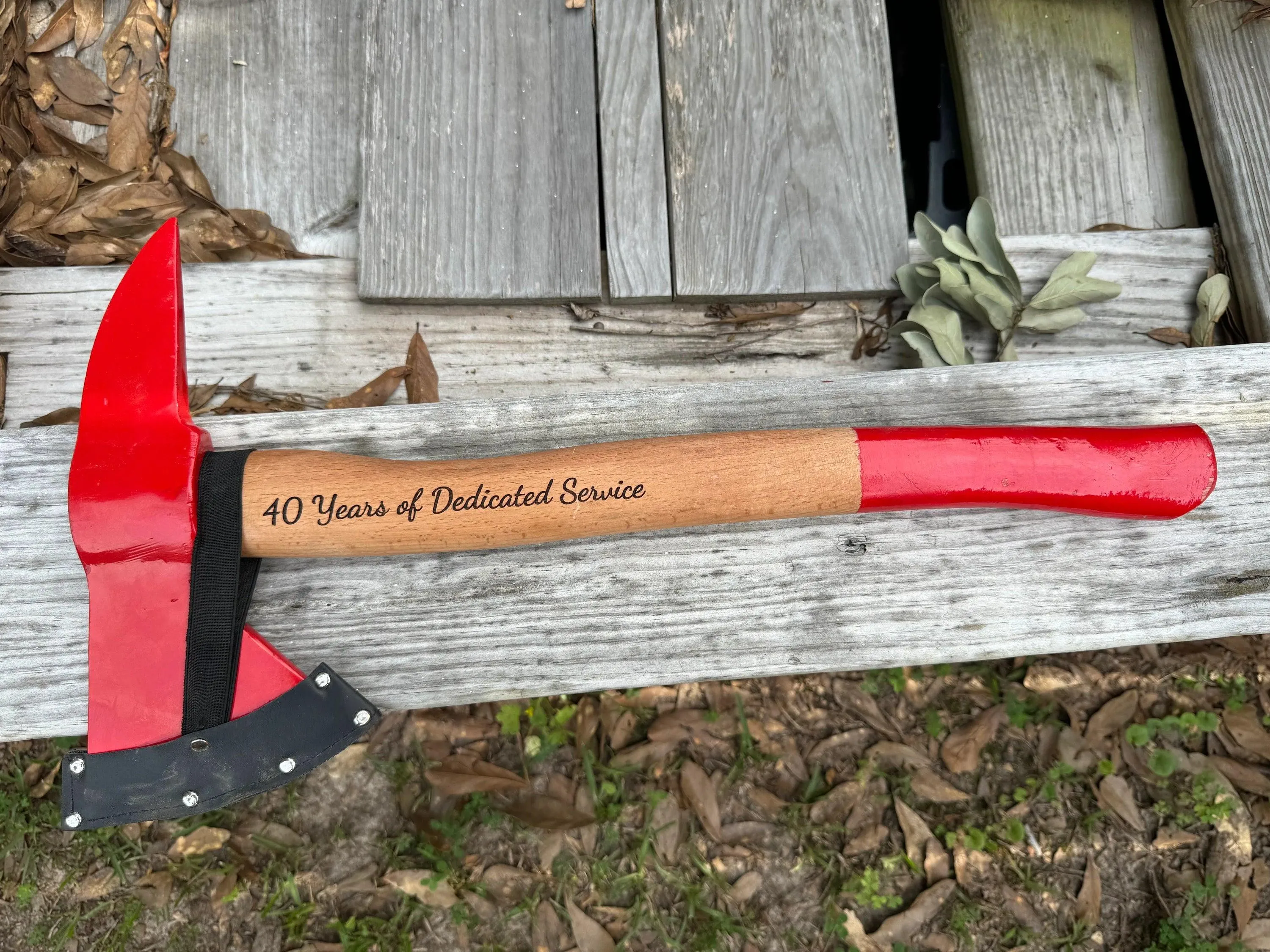 Personalized Firefighter Axe Hatchet with Red Wooden Handle