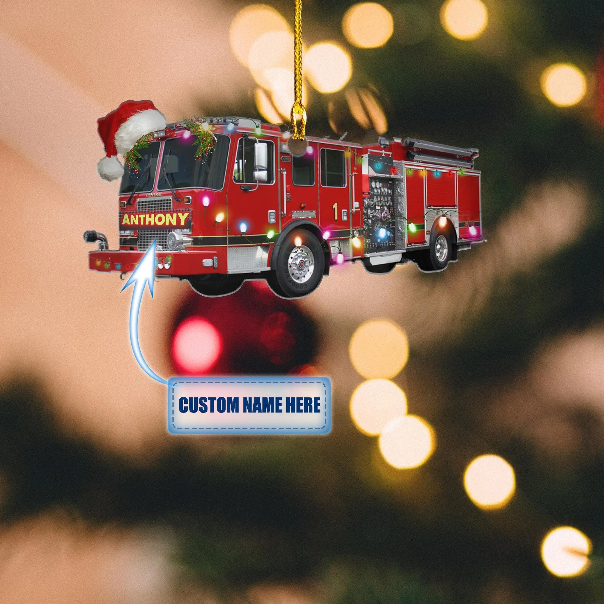 Personalized Firefighter Car Christmas Ornaments, Perfect Ornament for Firefighter Man