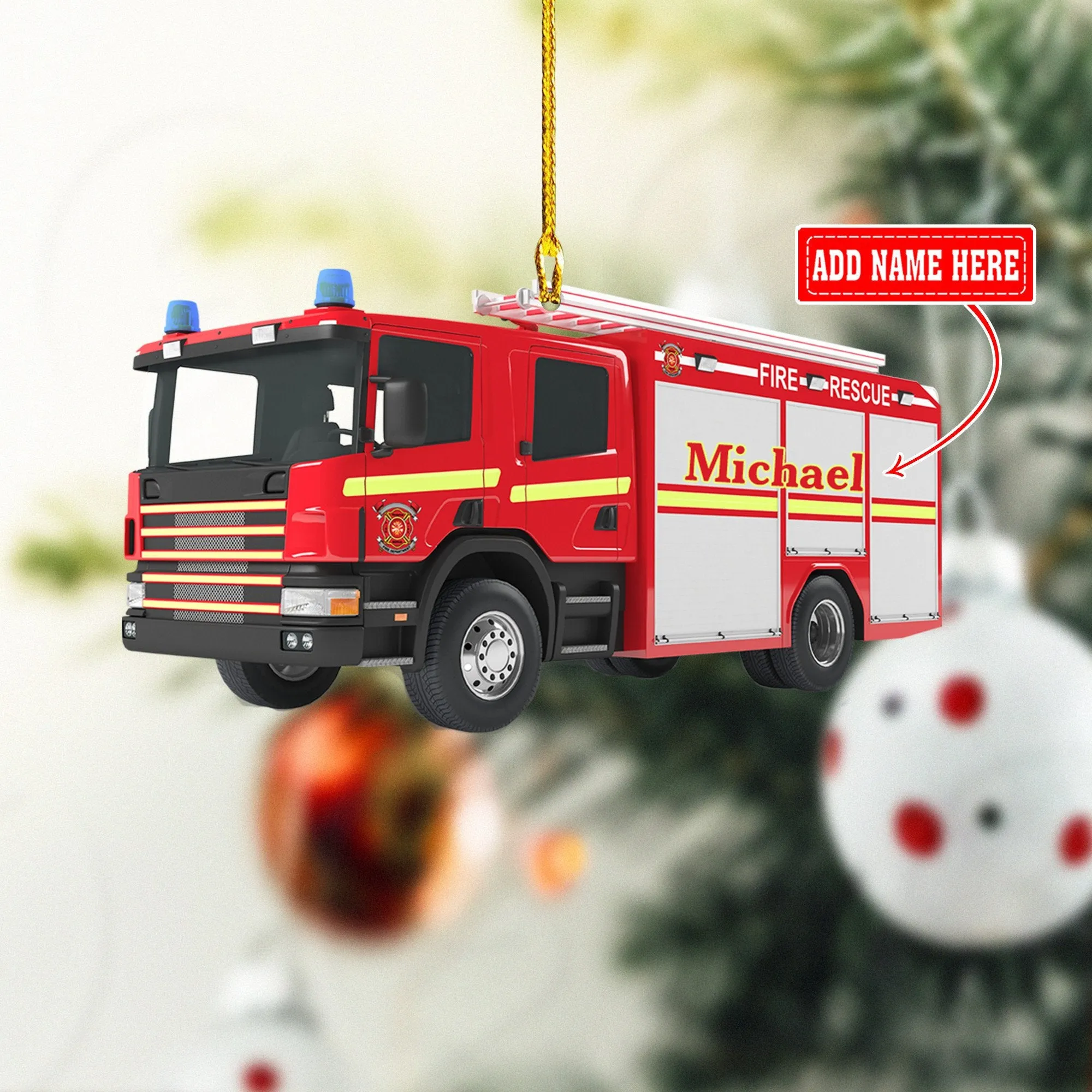 Personalized Firefighter Car Christmas Ornaments, Perfect Ornament for Firefighter Man