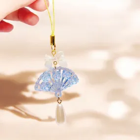 Phone charm | blue fan with pearl