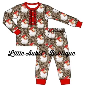 PREORDER Leopard Santa Adult Long Sleeve Ruffle Pajama Set CLOSES 7/31