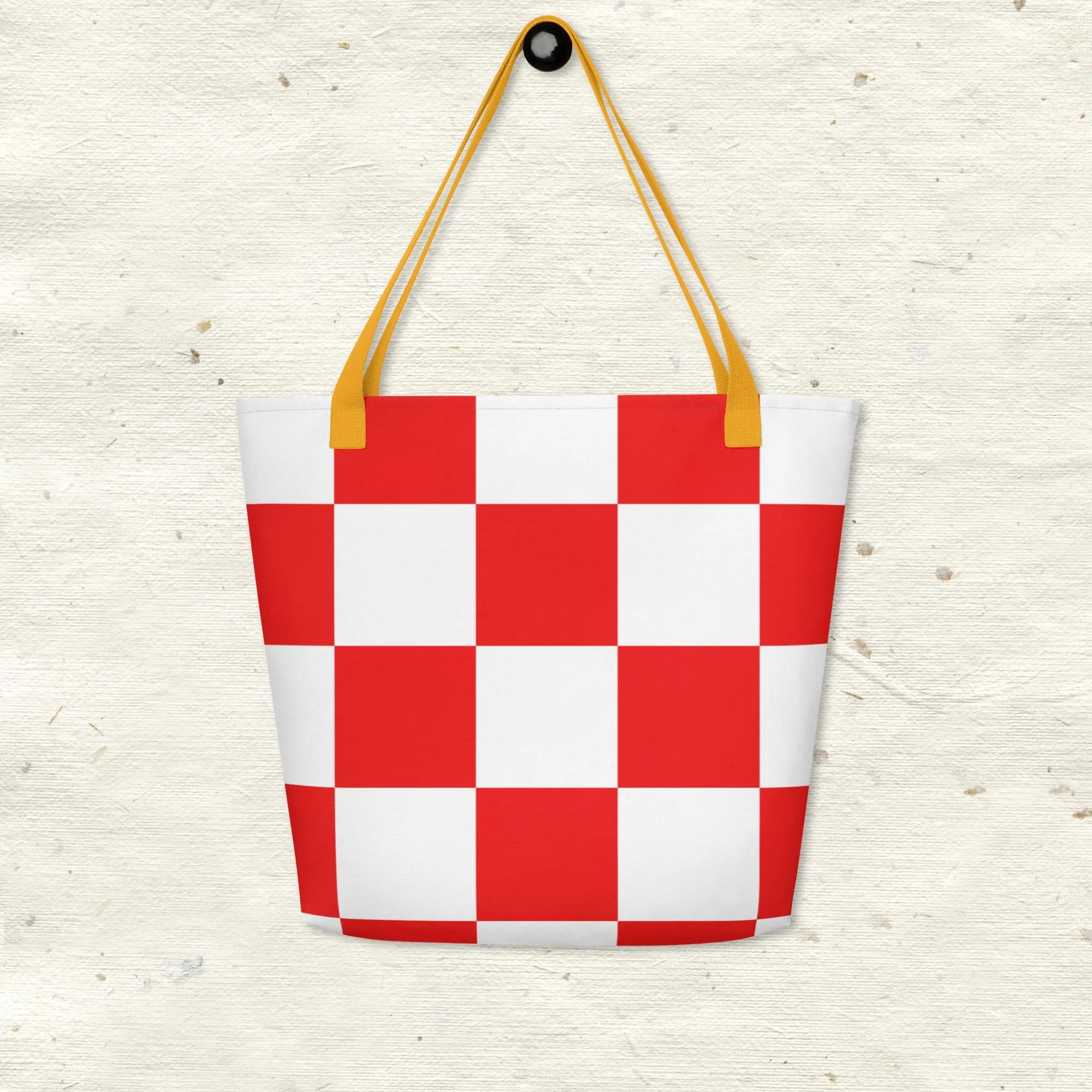 Red and White Checkered All-Over Print Large Tote Bag