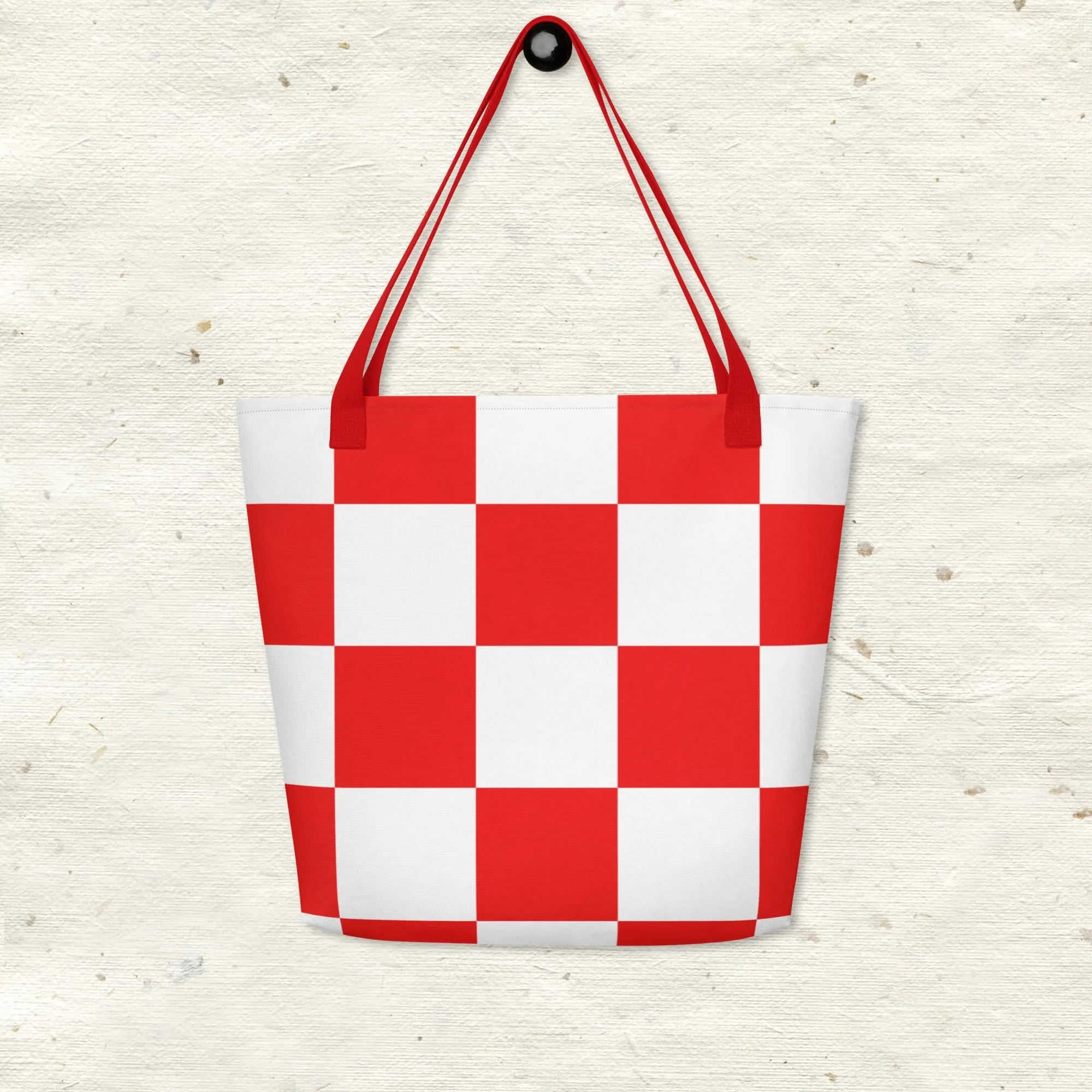 Red and White Checkered All-Over Print Large Tote Bag