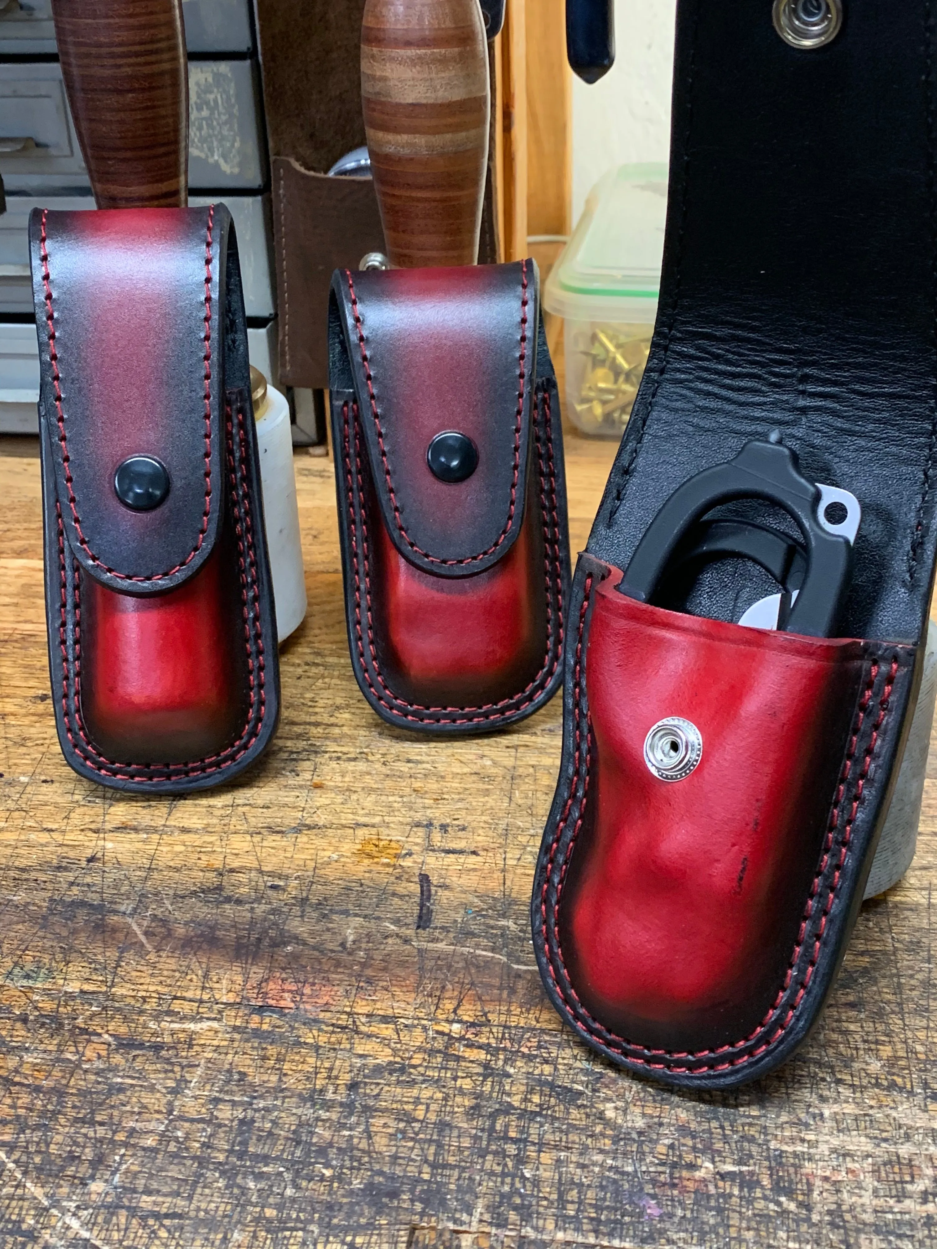 Red / Smoked Edge Leatherman Raptor Case Leather Lined / Flap Retention