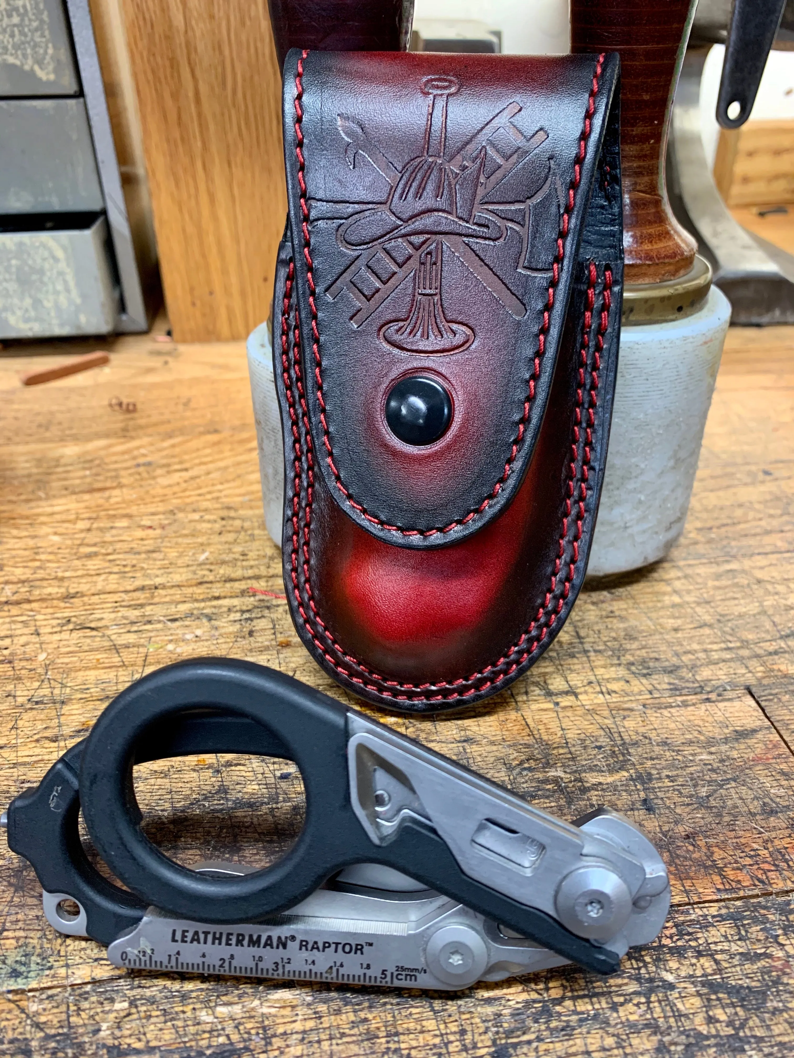 Red / Smoked Edge Leatherman Raptor Case Leather Lined / Flap Retention