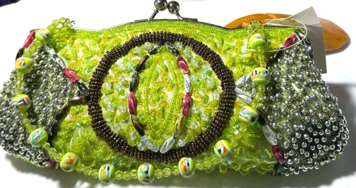 Sale-New Listing-Gorgeous Chinese Green Silk Purse with Beads