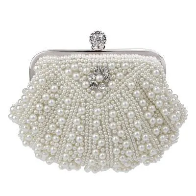 SEKUSA Shell Design Women Evening Bags Beaded Handmade Diamonds Chan Shoulder Messenger Bag Crystal Wedding Evening Bag