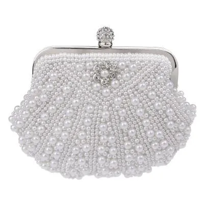 SEKUSA Shell Design Women Evening Bags Beaded Handmade Diamonds Chan Shoulder Messenger Bag Crystal Wedding Evening Bag