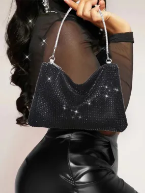 Shiny Rhinestone Decor Chain Hobo Bag Evening Bag