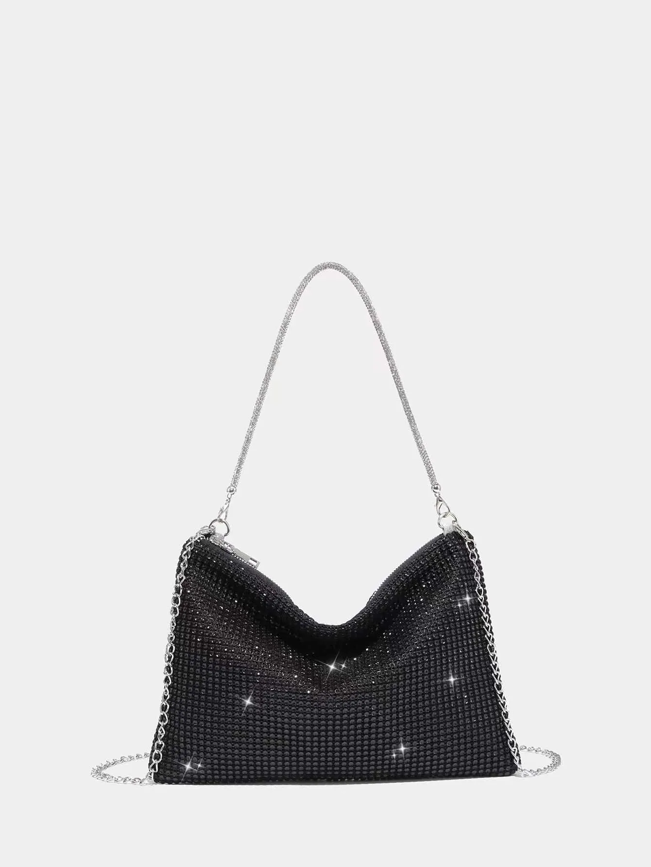 Shiny Rhinestone Decor Chain Hobo Bag Evening Bag