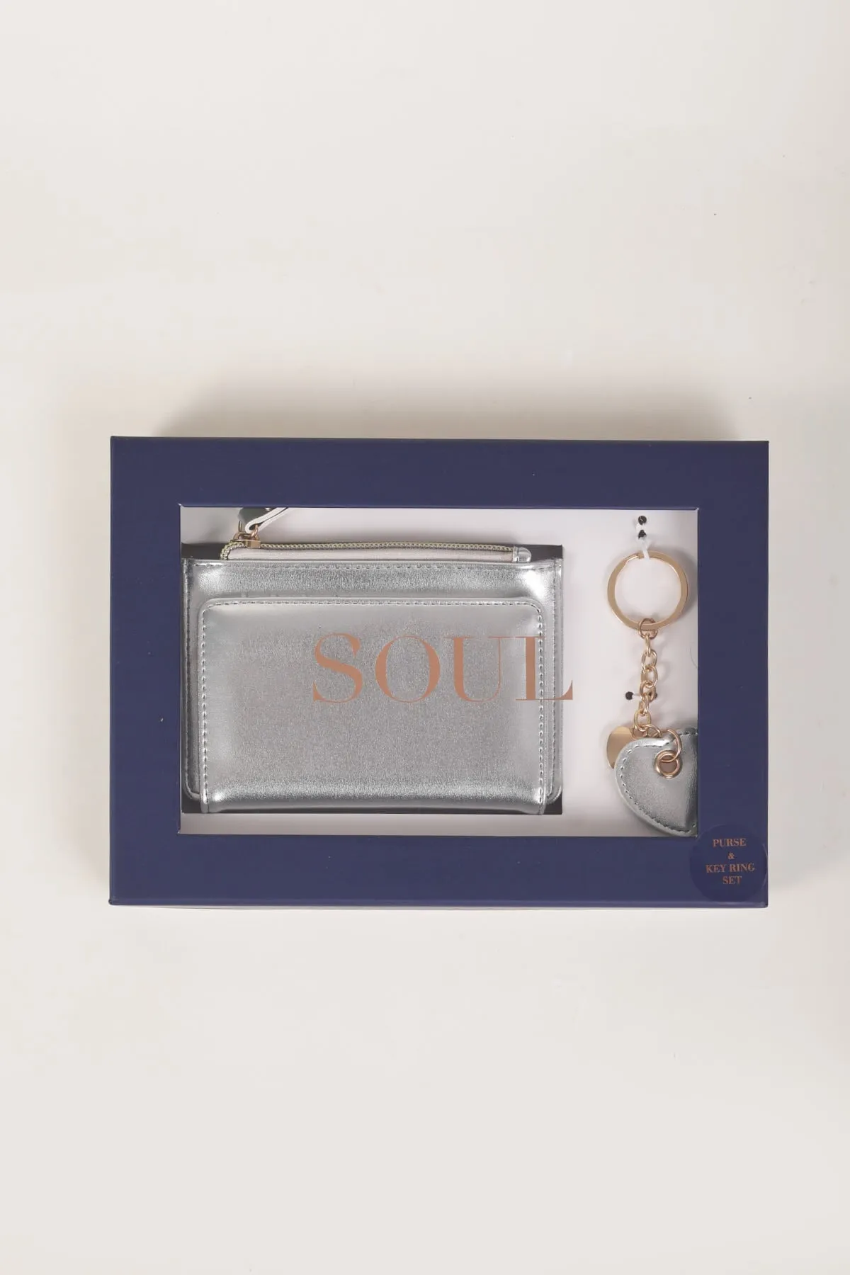 Silver Metallic Purse & Key Ring Gift Set