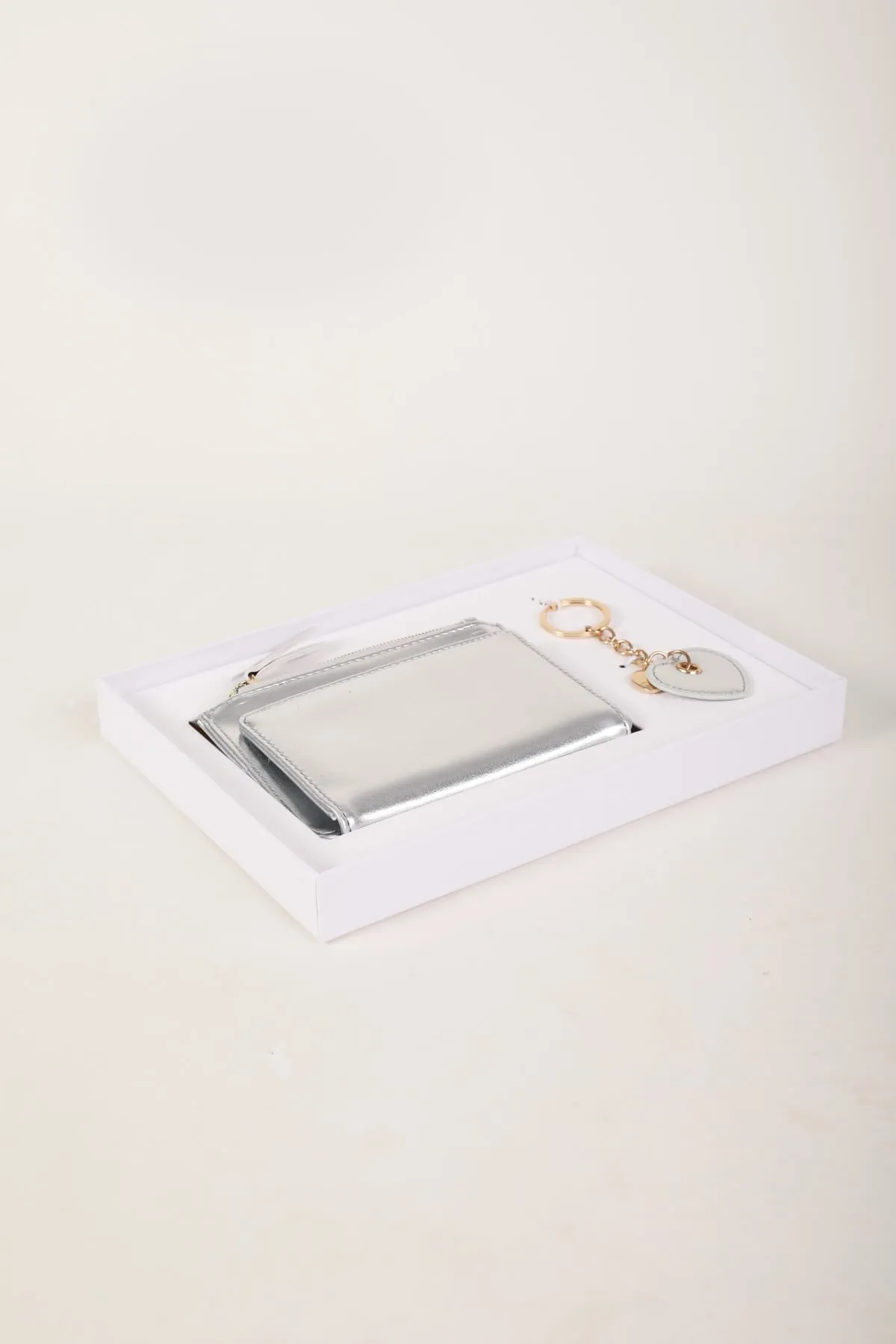 Silver Metallic Purse & Key Ring Gift Set