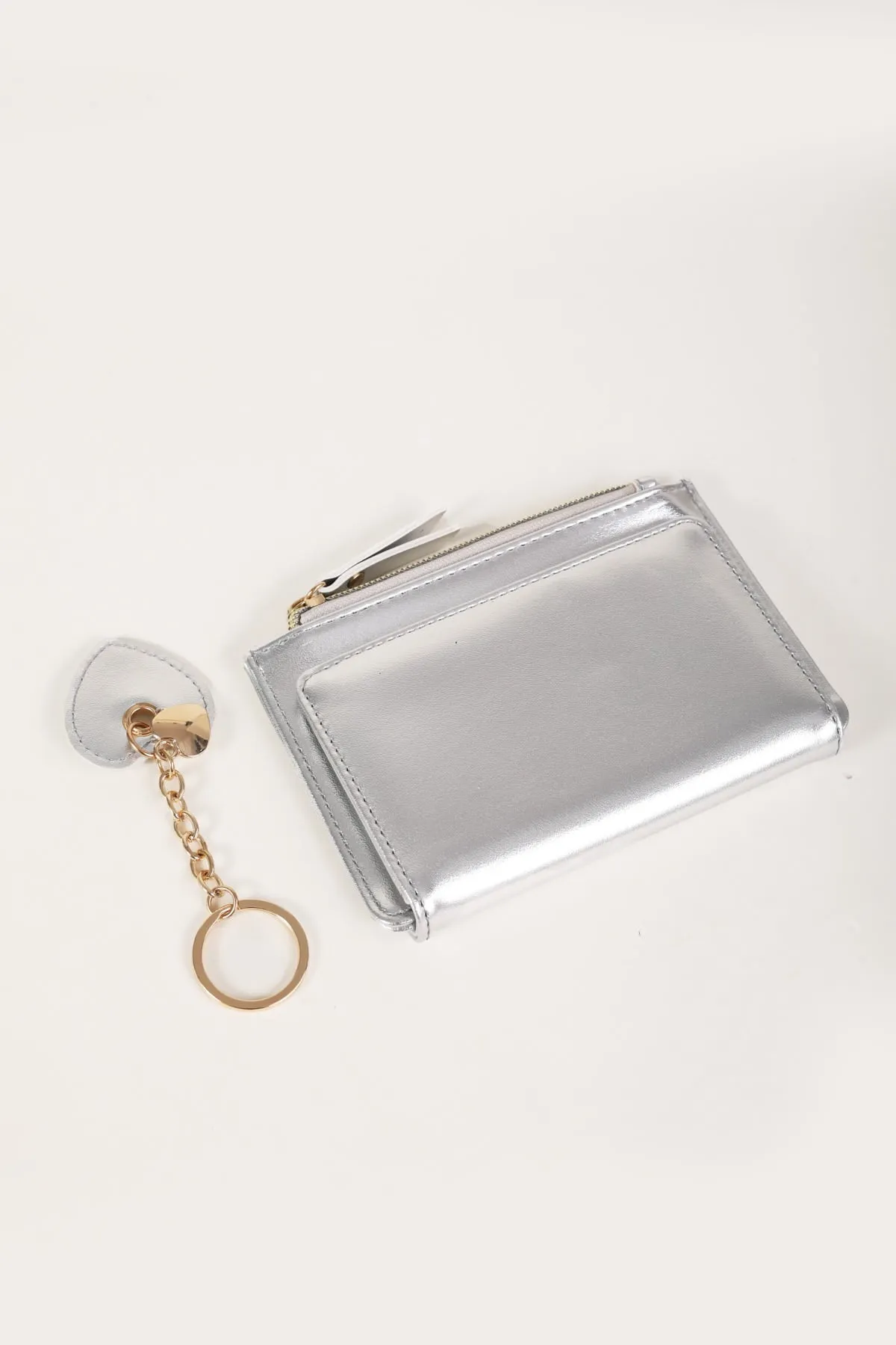 Silver Metallic Purse & Key Ring Gift Set