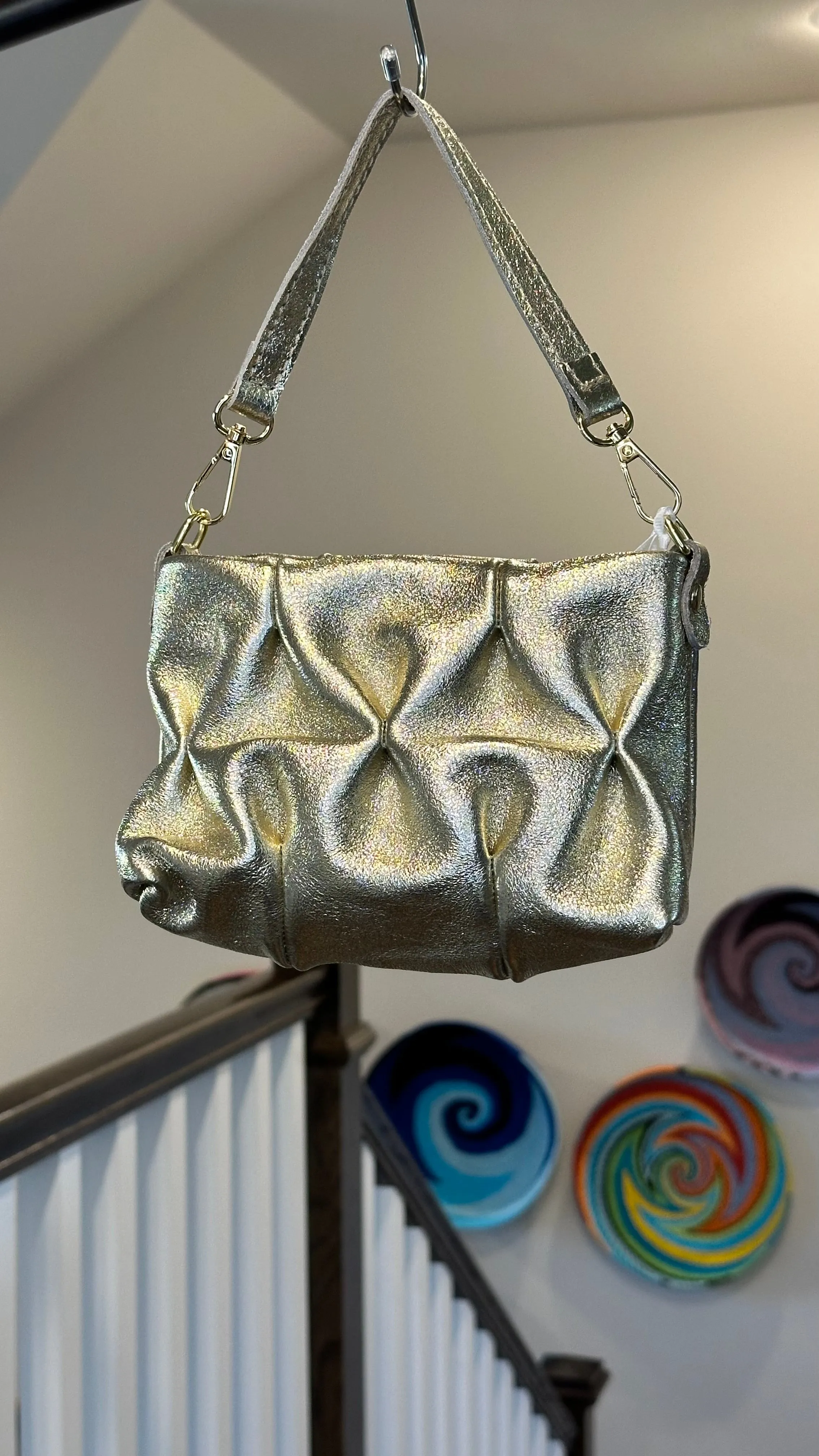 Small Pintuck Metallic Leather Purse