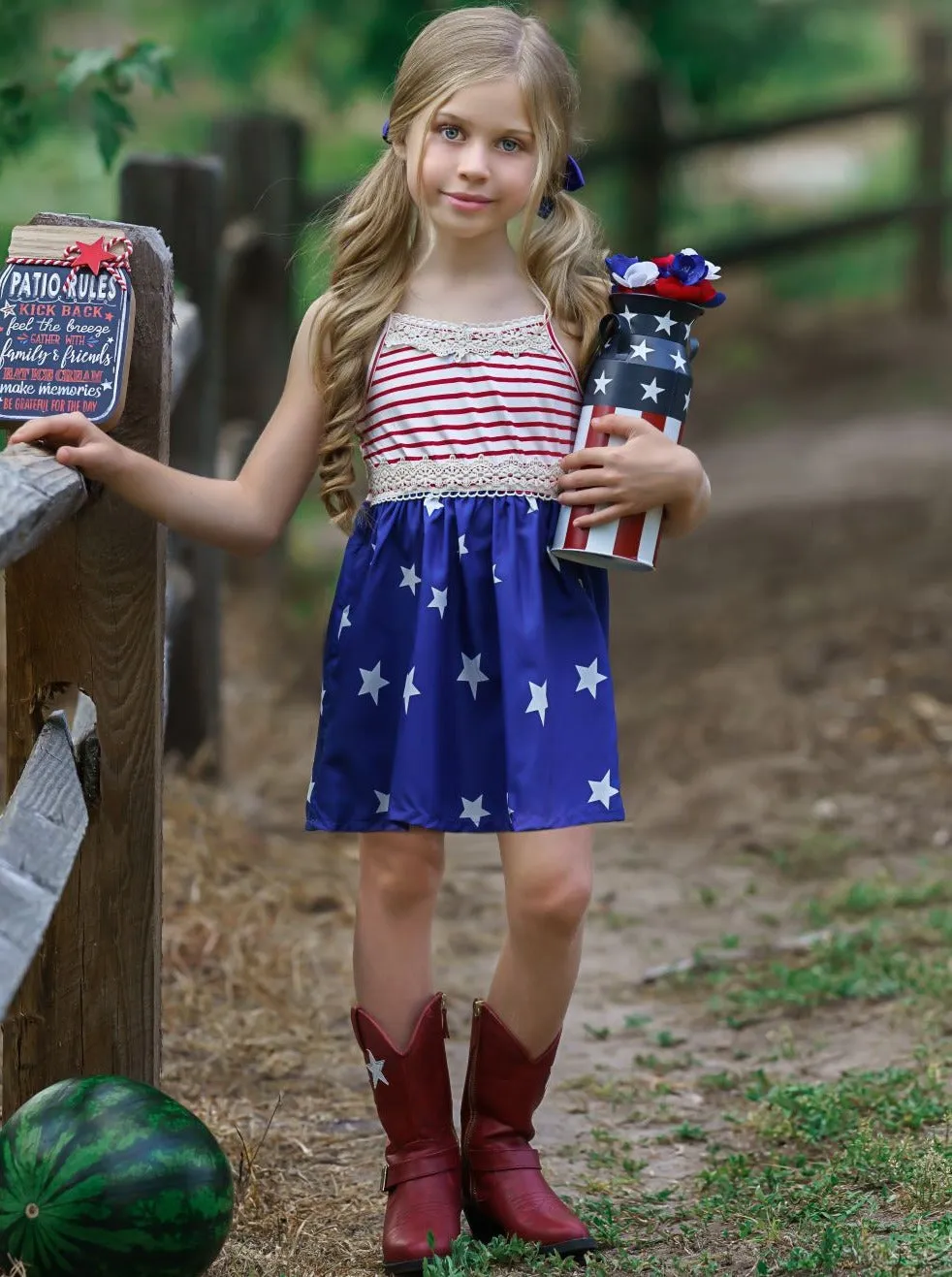 Spangled Banner Lace Trim Dress