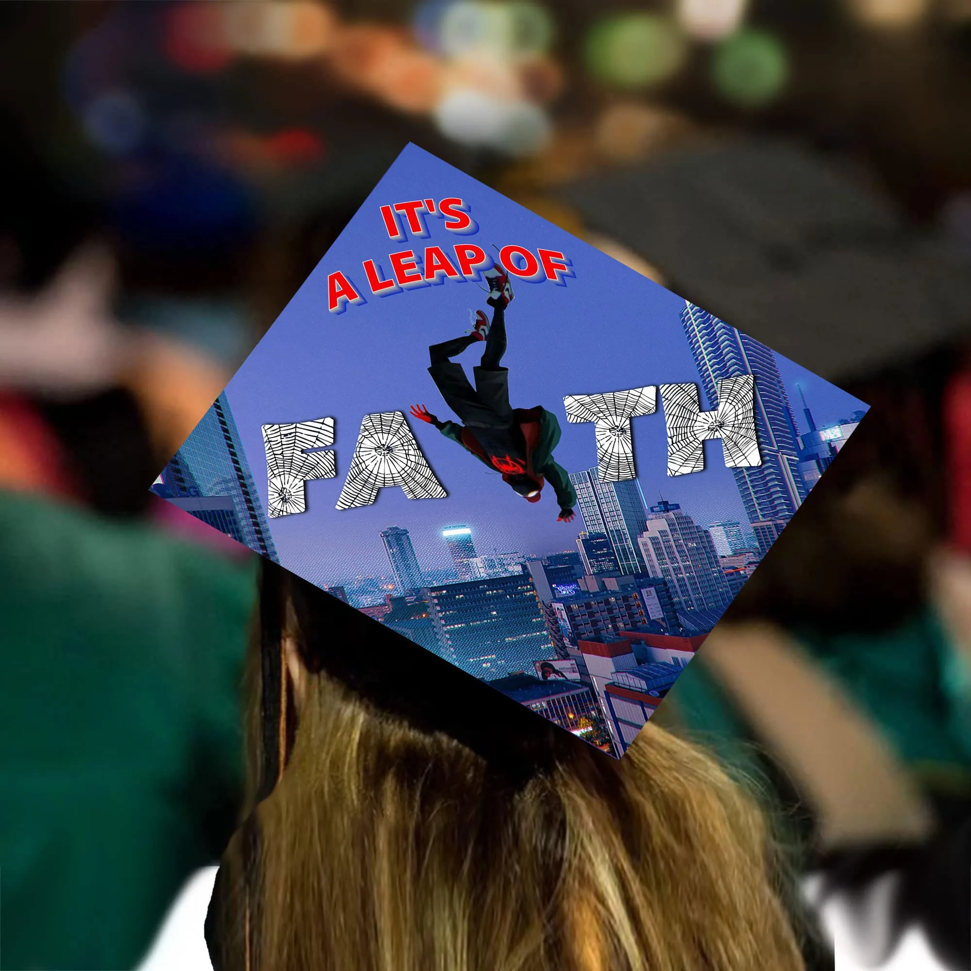 Spiderman Leap of Faith Grad Cap Topper, Grad Hat Design