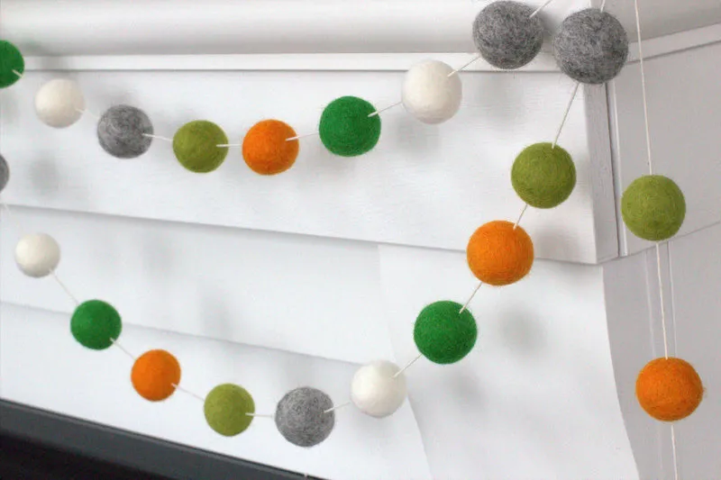 St Patrick's Day Felt Ball Garland- Orange, Green