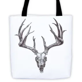 Stag Skull Black Ink Tote Bag by Robert Bowen