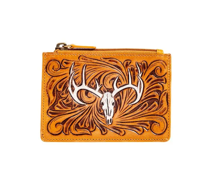 Steer Skull Hand Tooled Credit Card Holder