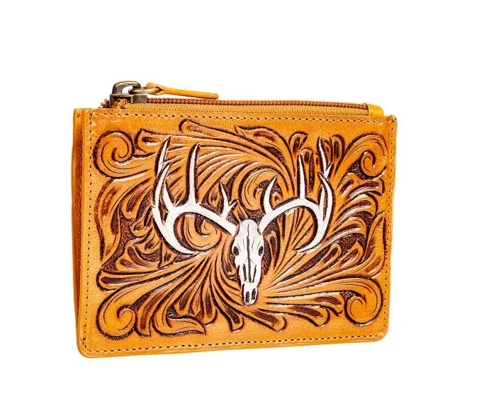 Steer Skull Hand Tooled Credit Card Holder