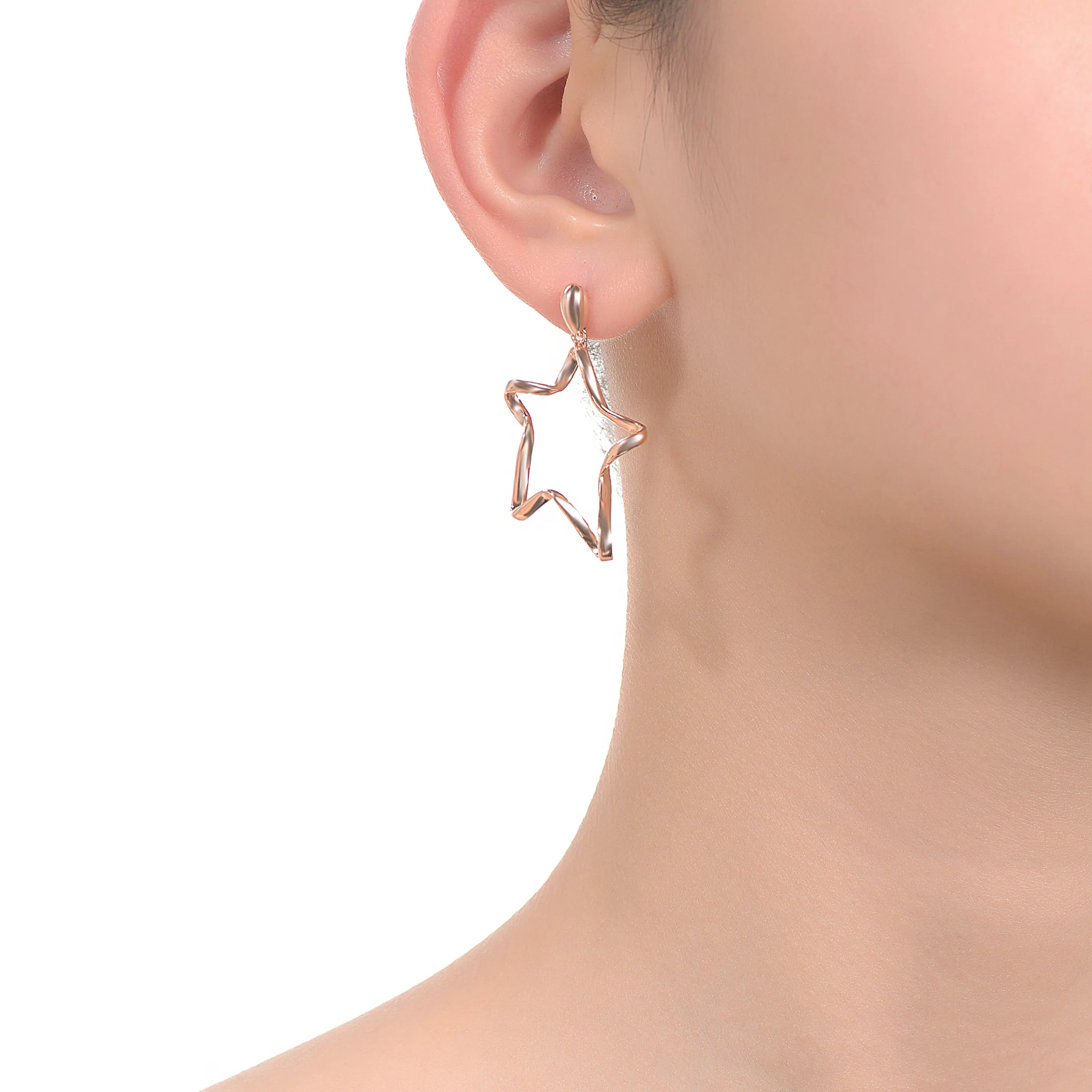 Sterling Silver Rose Gold Plated Star Shaped Swirl Earring