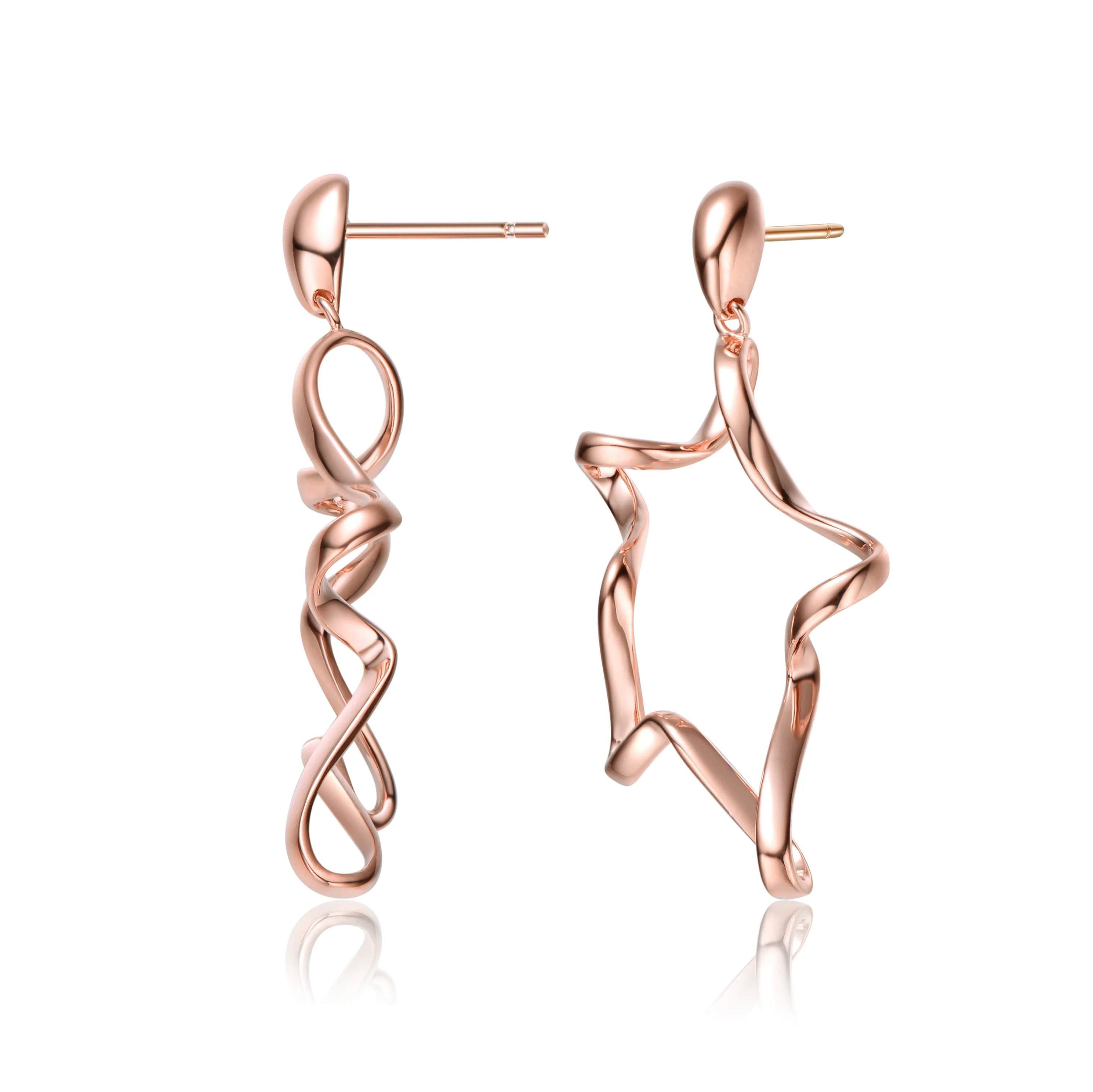 Sterling Silver Rose Gold Plated Star Shaped Swirl Earring